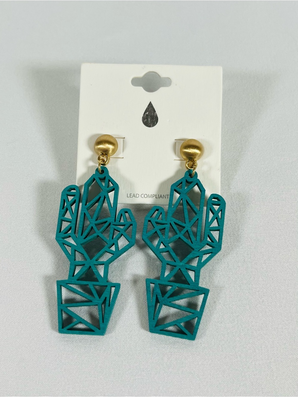Turquoise Geometric Cactus Drop Earrings with Gold Studs